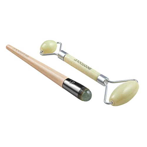 EcoTools Beauty Skin Care Tool Jade Facial Roller and Eye Roller Duo, Face Roller and Massager, Skincare and Sculpting Tool, Reduces Under Eye Puffiness and Dark Circles, 2 Piece Set