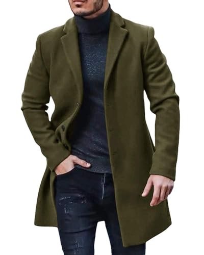 Gafeng Men's Trench Coat Slim Fit Notch Lapel Single Breasted Top Coat Winter Warm Casual Business Long Jacket Overcoat