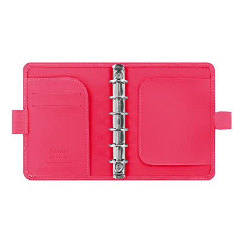 Filofax Saffiano Fluoro Organizer, Pocket Size, Fluoro Pink - Cross-Grain, Leather-Look, Six Rings, Week-to-View Calendar Diary, Multilingual, 2024 (C028752-24)