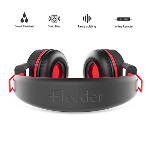 ELECDER i37 Kids Headphones Children Girls Boys Teens Foldable Adjustable On Ear Headphones 3.5mm Jack Compatible Cellphones Computer MP3/4 Kindle School Tablet (Red)