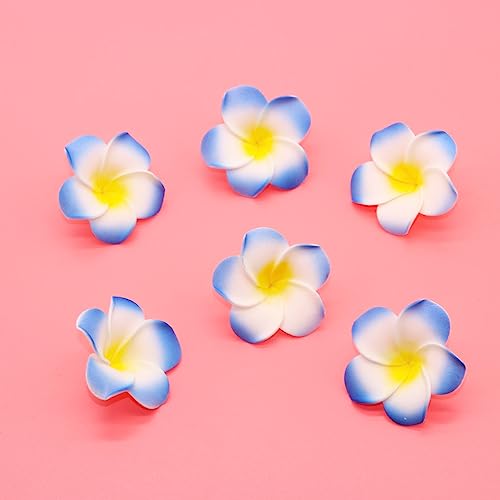 FZBNSRKO 100 Pcs Hawaiian Foam Artificial Plumeria Rubra Hawaiian Flower Petals for Wedding Party Decoration,Diameter 1.6inch,Blue