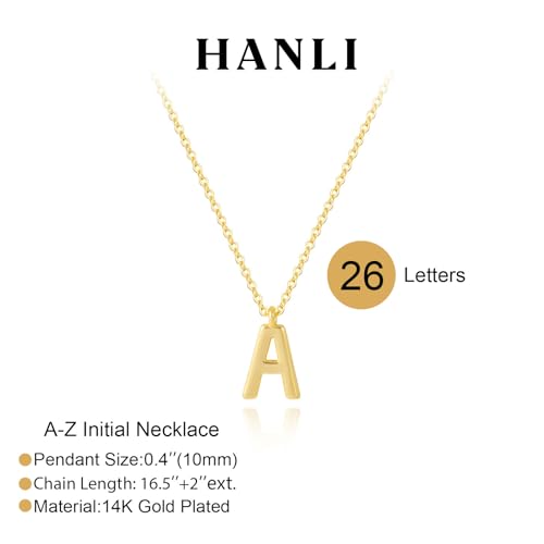 HANLI Initial Necklaces for Women - 14k Gold Plated Dainty Letter Necklace Alphabet W Necklace Personalized Monogram Name Necklace Gold Initial Necklace for Women Simple Jewelry