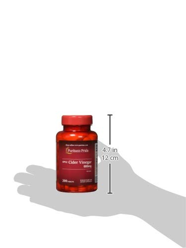 Puritan's Pride Apple Cider Vinegar 600 mg, Vegetarian Dietary Supplement, 6 Month Supply, 200 Tablets (Packing May Vary)