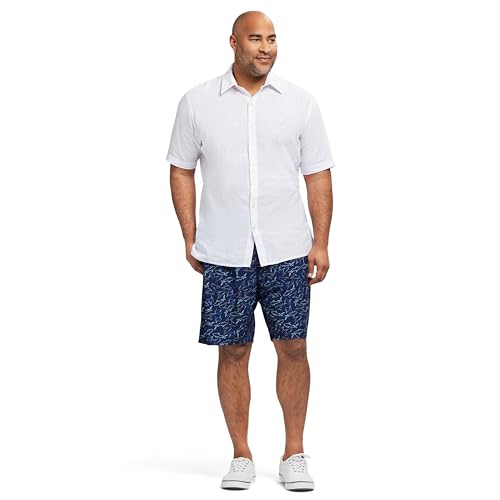 IZOD Men's Big and Tall Linen Button Down Short Sleeve Shirt, Bright White