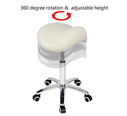 Antlu Saddle Stool Rolling Chair for Medical Lash Massage Salon Kitchen Spa,Adjustable Hydraulic Stool with Wheels (Beige)