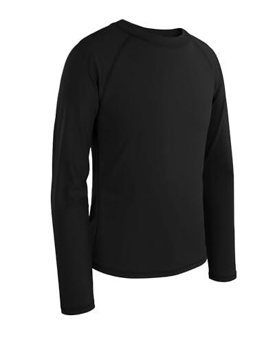 KEREDA Rash Guard for Boys Long Sleeve UV Sun Protection Shirts UPF 50+ Quick Dry Swiming Fishing Shirt Black 8-9Y
