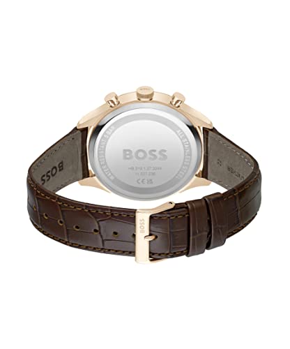 BOSS Gregor Men's Chronograph Stainless Steel Case and Crocodile Grained Leather Watch, Color: Brown (Model: 1514050)