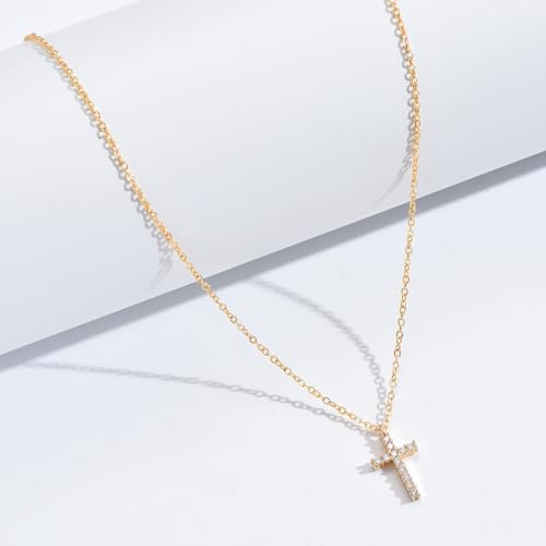 HERIER Cross Necklace for Women, Dainty 18K Gold plated Cute Small Cross Pendant Necklace Simple Gold Cross Necklaces Gold Jewelry for Women Trendy