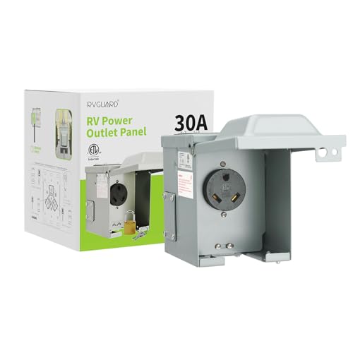 RVGUARD 30 Amp 125 Volt RV/EV Power Outlet Box, Enclosed Lockable Weatherproof Outdoor Electrical NEMA TT-30R Receptacle Panel, ETL Listed
