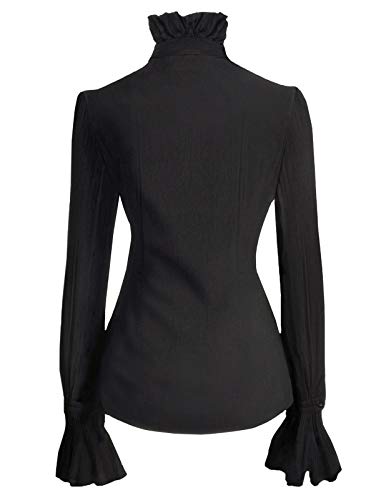 Kate Kasin Women Long Sleeve Blouse Victorian Gothic Lotus Ruffle Shirts Blouse Black M