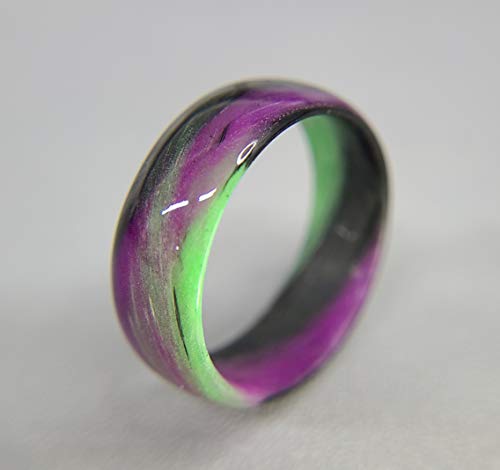 CORE CARBON RINGS - Handmade Ring Band - Carbon Fiber Green, Purple, and Black Marbled Glow Ring, Matte or High Gloss Finish, Glow-in-the-Glow, Durable, Waterproof, Sizes 4-16, Custom Band Widths