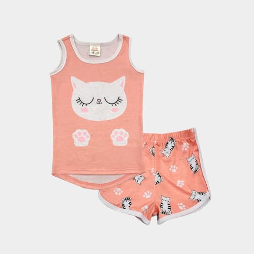 MyFav Tank Tops Pajamas Set for Girls Summer Cat Heart Sleeveless Sleepwear Kid 2 Pieces Nightwear PJs,Pink Panda,14Y