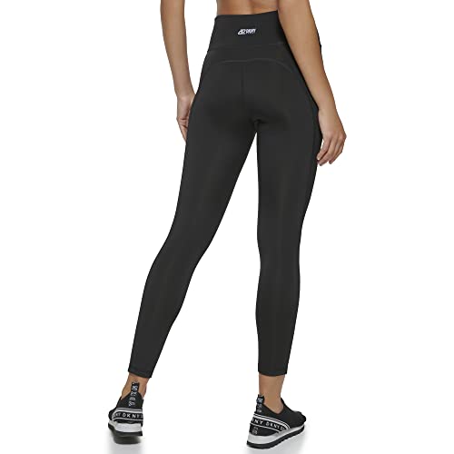 DKNY Women's Sport Tummy Control Workout Yoga Leggings, Black Ankle Logo, X-Small