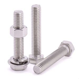 (6 Sets) 3/8"-16 x 3-1/2" Hex Bolt with Hex Nut, Flat Washers (SAE) and Lock Washers Hardware Assortement, Full Thread, Coarse Thread, 304 Stainless Steel 18-8
