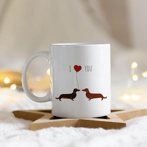 IWXYI Dachshund Coffee Mug Ceramic - Dachshund Gifts for Women, Dachshund Valentines Day Mug, 110z Dachshund Dog Coffee Mug Gift, I Love You