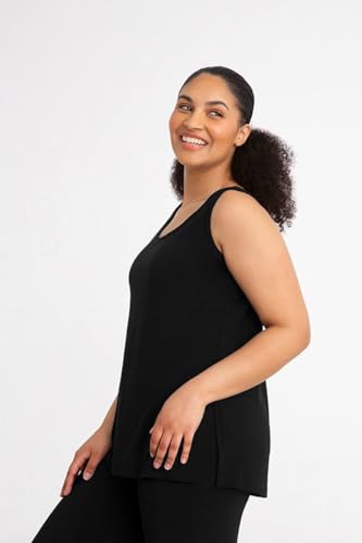 Sympli Women's Go To Tank Top, Sleeveless, Rounded Neckline, Black,2