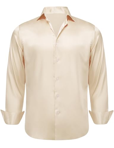 Barry.Wang Men Dress Shirt Button Down Wrinkle-Free Long Sleeve Shirts Solid Formal Wedding Regular Fit Tops