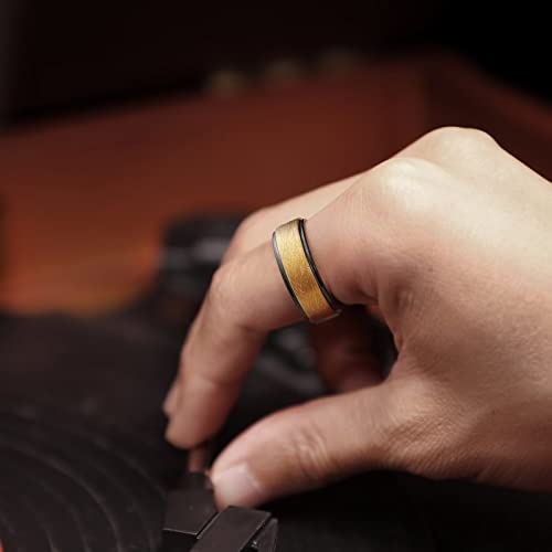 King Will Classic Domed 8mm Gold Tungsten Carbide Ring Brushed Cross Two Grooved Mens Wedding Band for Men Women 13.5