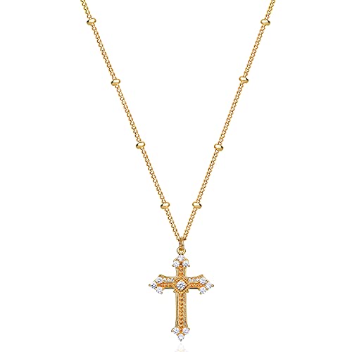 Fettero 14K Gold Plated Cross Necklace, Cross Faith Blank Pendant Dainty Chain Simple Tiny Jewelry Gift for Women