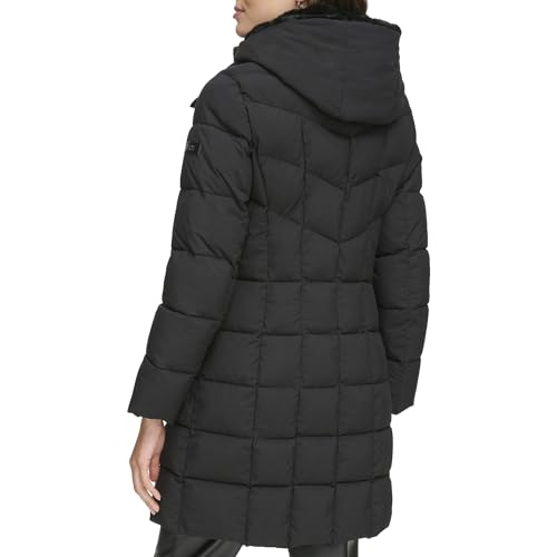 DKNY Women's Long Puffer, Bib-Front Black