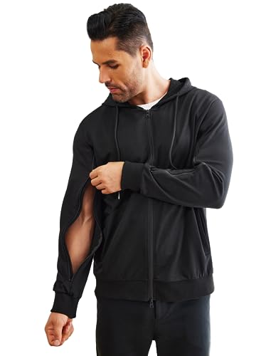 Deyeek Dialysis Sweatshirts with Arm Zipper Jacket Full-Zip Lightweight Hemodialysis Cotton Jacket with Pockets Black