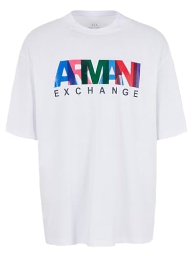 A | X ARMANI EXCHANGE Men's Comfort Fit Cotton Jersey Color Logo Tee, Azure Blue