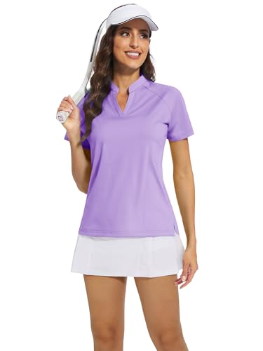 MAGCOMSEN Women Golf Shirt Short Sleeve Uv Sun Protection V Neck Tennis Tops Moisture Wicking Polo Shirts Mint Green XL