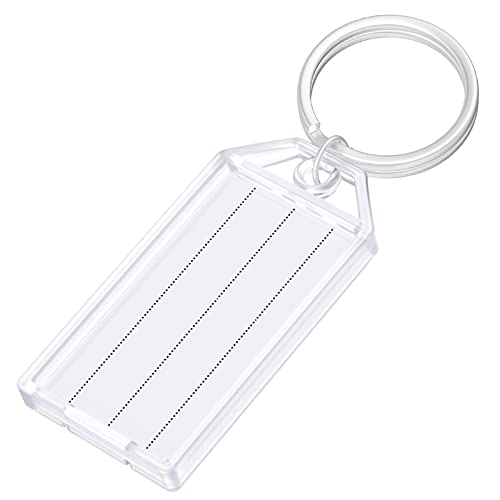 Uniclife 10 Pieces Key Tags 2 Inch Plastic Key Chain Tags with Ruled Blank Paper Labels Transparent Covers and Split Rings Sturdy Item Identifiers, White
