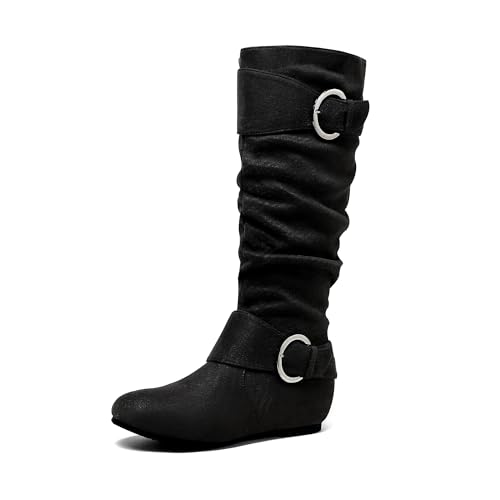 DREAM PAIRS Women's Knee High Low Hidden Wedge Boots Suede Faux Fur Lining Side Zipper Knee High Boots,Size 10,TAUPE/SUEDE,URA