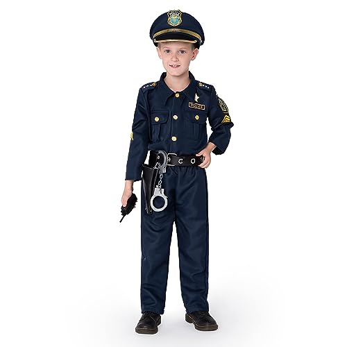 JOYIN Toy Halloween Toddler Police Costume, Police Officer Costume for Boys, Kids Cop Costume with Police Accessories for Roleplay and Dressup (Small (5-7 YRS))