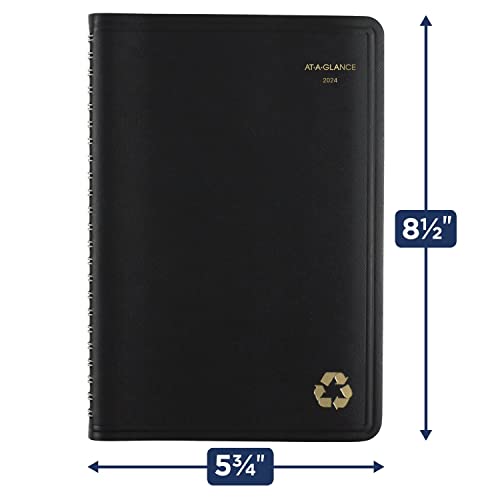 AT-A-GLANCE 2024 Weekly & Monthly Planner, Hourly Appointment Book, 5" x 8", Small, Recycled, Monthly Tabs, Black (70100G0524)