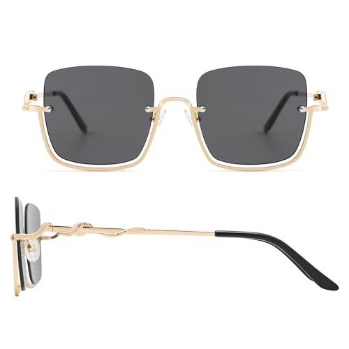 Appassal Oversized Snake Sunglasses for Women Men Large Rectangular Y2K 90s Glasses Sunnies AP3687,Gold/Grey