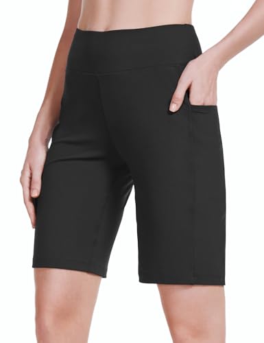 baleaf Women's 10" Long Bermuda Shorts Knee Length with Pockets Walking Athletic Workout High Rise Yoga Running Black S