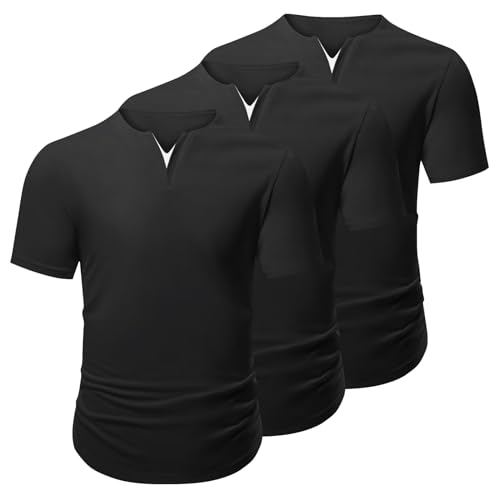 Mancozy Mens 2 Pack T Shirts Casual Breathable Fitness Fashion Black Long V-Neck Summer Shirts for Men Meduim