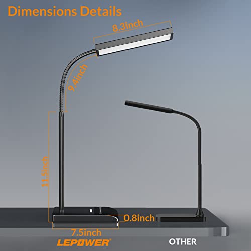 LEPOWER Desk Lamp, 800LM LED Desk Lamp for Home Office, 12W Reading Lamp for Desk, Eye-Caring Light, Touch Table Lamp, Gooseneck Lamp, 50 Lighting Modes, Bright Desk Lamps for Bedroom, Study (Black)
