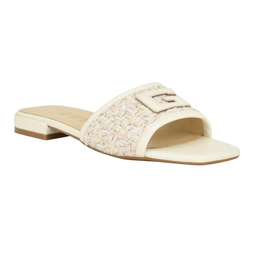 GUESS Women's Tampa Flat Sandal, Light Natural/Pink Multi, 10