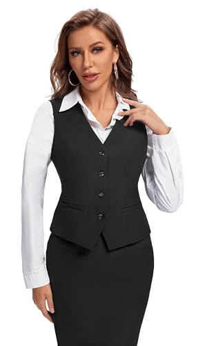 Foucome Suit Vest for Women Formal Regular Fitted Business Dress Vest V-Neck Button Down Waistcoat Beige, S