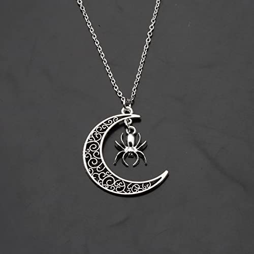 BEKECH Spider Lovers Gift Spider Charm Crescent Moon Necklace Halloween Spider Costume Jewelry for Spider Insect Lover
