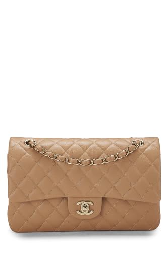 Chanel, Pre-Loved Beige Quilted Caviar Classic Double Flap Medium, Beige