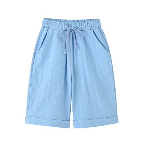 POBIDOBY Boy's T-shirt and Shorts Set Cotton Linen Summer Short Sleeve Children Two Pieces Clothing Sets (Blue, 4T, 4_years)
