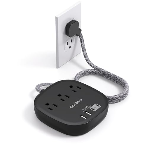 Flat Plug Power Strip, 5ft Flat Extension Cord - 3 Outlets 4 USB Ports (2 USB C) 22.5W/4.5A Desktop Charging Station, Power Strip No Surge Protection for Cruise Ship, Dorm Room Travel Essentials - BK