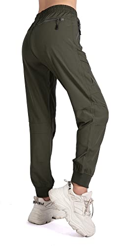 Singbring Women's Athletic Hiking Cargo Joggers Pants Outdoor Lightweight Workout Quick Dry UPF 50 Zipper Pockets (AGreen88-XS)