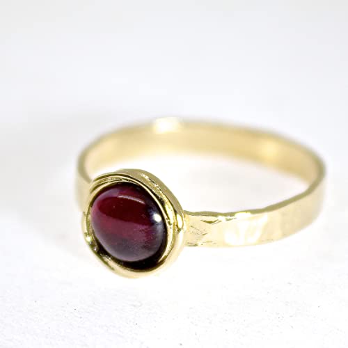 Garnet ring, Garnet gold ring, Red stone ring, 14k gold plating stone ring band, Stacking stone ring, Small stone gold ring (garnet, 9)