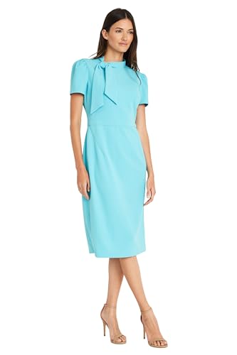 Maggy London Women's Midi Short Sleeve Sheath with Neck Tie Career Office Work Wear, Capri