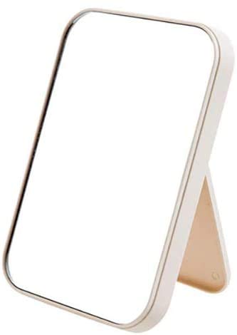 Coobbar Desktop Foldable Makeup Mirror Simple Portable Princess Mirror Square Makeup Mirror Small Mirror with Stand for Women (Beige)