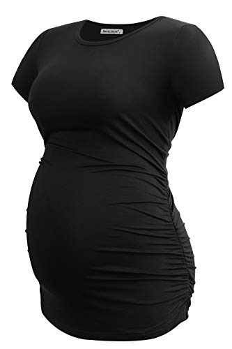 Smallshow Women's Maternity Tops Side Ruched Tunic T-Shirt Pregnancy Clothes Medium Army Green-Black-Burgundy