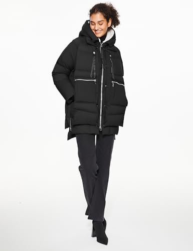 Orolay Women's Winter Puffer Jacket - Fleece Lined Hooded Down Coat Casual Overcoat with Pockets Black X-Small