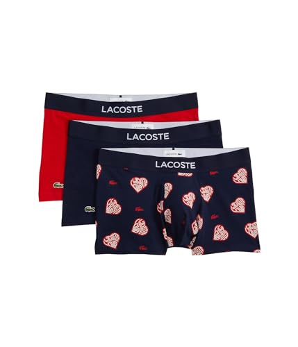 Lacoste Men's 3-Pack Cotton Stretch Valentine's Day Trunk, RED/WHITE-NAVY BLUE, XX-Large