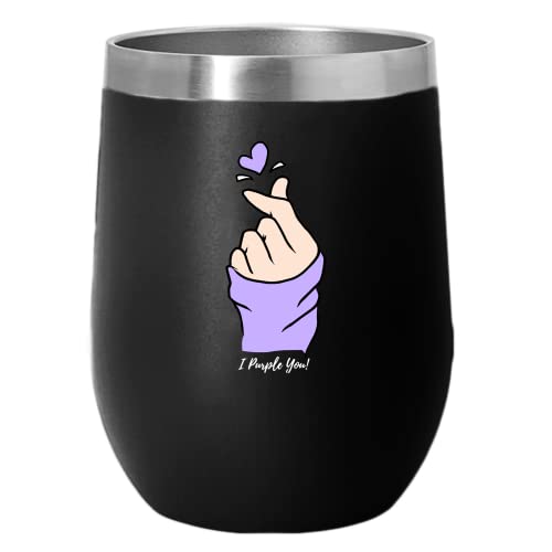 LALC KPOP Bangtan Boys Insulated Wine Tumbler- 12 oz Stainless Steel Cup with Lid for Coffee, Juice, Water, & Wine- Tumbler Gift for Army (black)