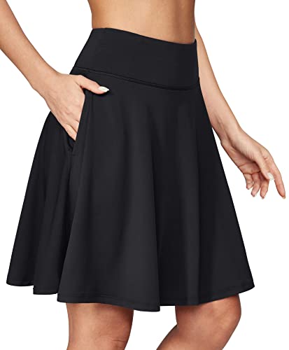 IUGA 20" Knee Length Skorts Skirts for Women with Pockets Tennis Skirt High Waisted Golf Skirts for Women Casual Athletic Black